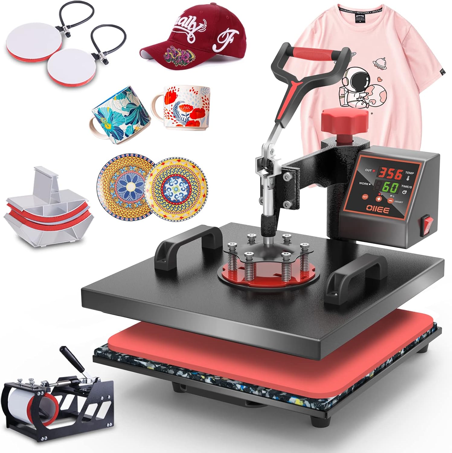 OIIEE 5-in-1 combo heat press machine, 15 x 15 inch